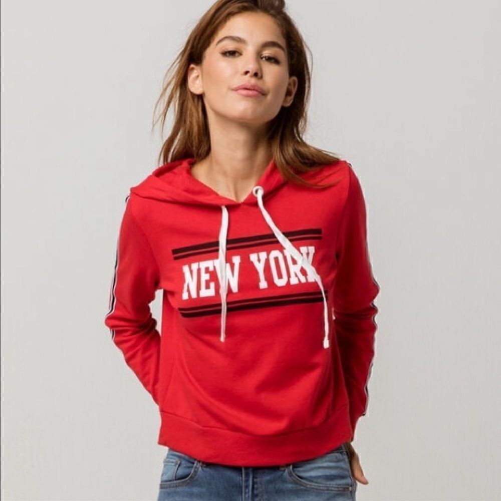 3/$25 FULL TILT Red Long Sleeves Graphic Print New York Hoodie Sweatshirt.Sz XS
